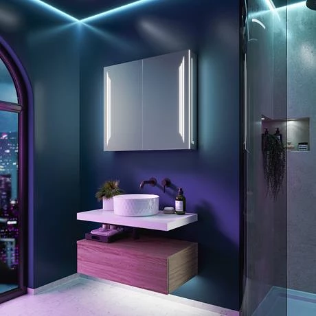 54700_D1_460.jpg HIB Dimension 80 Bluetooth LED Illuminated Aluminium Mirror Cabinet - 54700 -Victorian Plumbing Shop 54700 D1 460