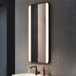 Arezzo Matt Black 600 x 1200mm Rectangular LED Illuminated Anti-Fog Bathroom Mirror