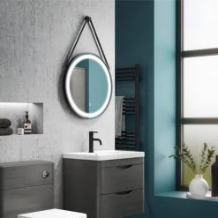 Arezzo Matt Black 600mm Round LED Illuminated Anti-Fog Bathroom Mirror -Victorian Plumbing Shop AZ47MB n d2 460