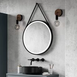 Arezzo Matt Black 600mm Round LED Illuminated Anti-Fog Bathroom Mirror