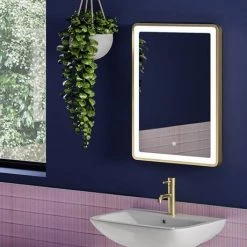 Arezzo 700 x 500mm Brushed Brass LED Touch Sensor Mirror + Anti-Fog -Victorian Plumbing Shop AZ702 d2 460