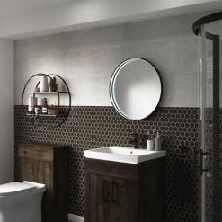 Arezzo Matt Black 600mm Round LED Illuminated Bathroom Mirror with Infrared Sensor & Anti-Fog -Victorian Plumbing Shop AZ8900MB D2 460