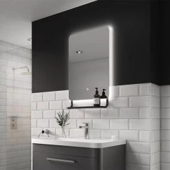 Arezzo Matt Black 800 x 500mm Backlit LED Bathroom Mirror with Hanging Shelf & Anti-Fog -Victorian Plumbing Shop AZ9003MB D1 460