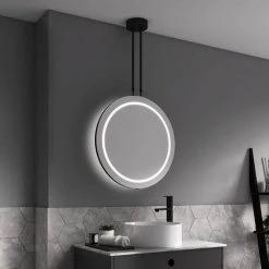 Arezzo Matt Black 600mm Hanging LED Illuminated Bathroom Mirror with Infrared Sensor & Anti-Fog -Victorian Plumbing Shop AZ9203MB D2 460