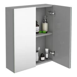 Brooklyn 600mm Grey Mist Bathroom Mirror Cabinet - 2 Door -Victorian Plumbing Shop B6GMWM d3 460