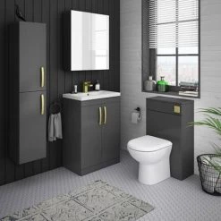 Brooklyn 600mm Gloss Grey Bathroom Mirror Cabinet - 2 Door -Victorian Plumbing Shop B6GYWM d6 460