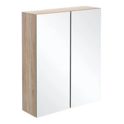 Brooklyn Natural Oak 600mm Bathroom Mirror Cabinet - 2 Door