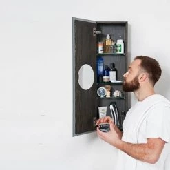 800mm Slimline Mirror Cabinet Dark Oak -Victorian Plumbing Shop M800DO D4 460