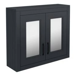 Chatsworth Graphite 2-Door Mirror Cabinet - 690mm Wide with Matt Black Handles -Victorian Plumbing Shop MCABBLKMB d2 460