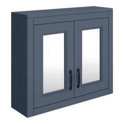 Chatsworth Blue 2-Door Mirror Cabinet - 690mm Wide with Matt Black Handles -Victorian Plumbing Shop MCABBLUMB d2 460