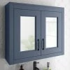 Chatsworth Blue 2-Door Mirror Cabinet - 690mm Wide with Matt Black Handles 5 Chatsworth Blue 2-Door Mirror Cabinet - 690mm Wide with Matt Black Handles -Victorian Plumbing Shop MCABBLUMB n p