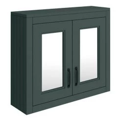 Chatsworth Green 2-Door Mirror Cabinet - 690mm Wide with Matt Black Handles -Victorian Plumbing Shop MCABGRNMB d2 460
