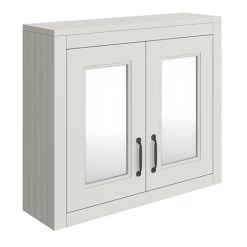 Chatsworth Grey 2-Door Mirror Cabinet - 690mm Wide with Matt Black Handles