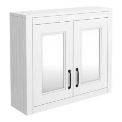 Chatsworth White 2-Door Mirror Cabinet - 690mm Wide with Matt Black Handles -Victorian Plumbing Shop MCABWHTMB d3 460