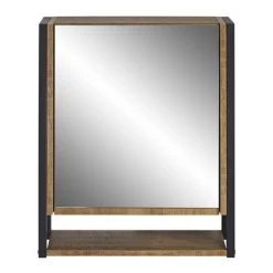 Milan Industrial Matt Black Framed Bathroom Mirror Cabinet - Wood Effect -Victorian Plumbing Shop MIL350M d1 460