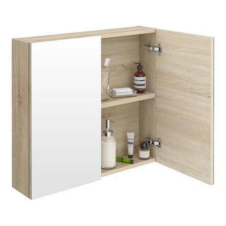 OFF319_d3_460.jpg Brooklyn 800mm Natural Oak Bathroom Mirror Cabinet - 2 Door -Victorian Plumbing Shop OFF319 d3 460