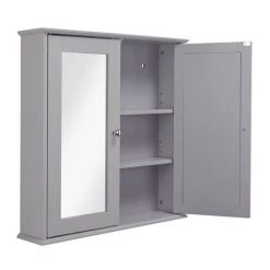 Croydex Ashby Grey Wooden Double Door Mirror Cabinet with FlexiFix - WC280031 -Victorian Plumbing Shop WC280031 D2 460