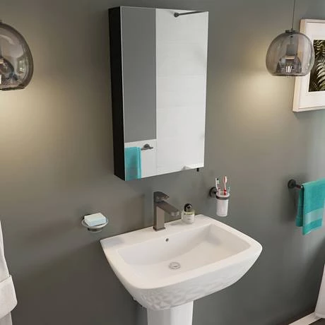 WC930021_D1_460.jpg Croydex Dawley Matt Black 400mm Single Door Mirror Cabinet - WC930021 -Victorian Plumbing Shop WC930021 D1 460